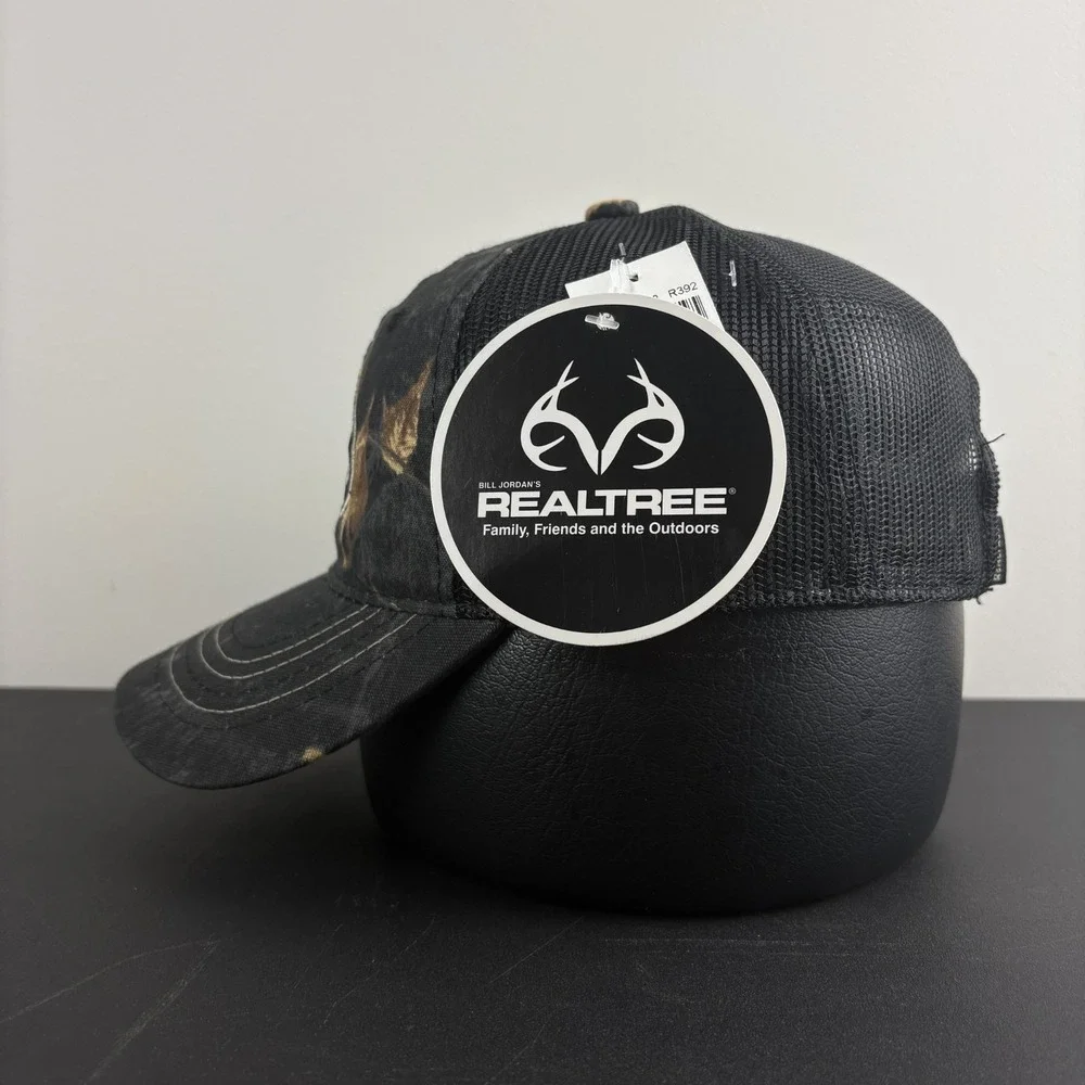 Realtree APX Black Camo Trucker Hat NWT Embroidered Antler Logo Mesh Snapback